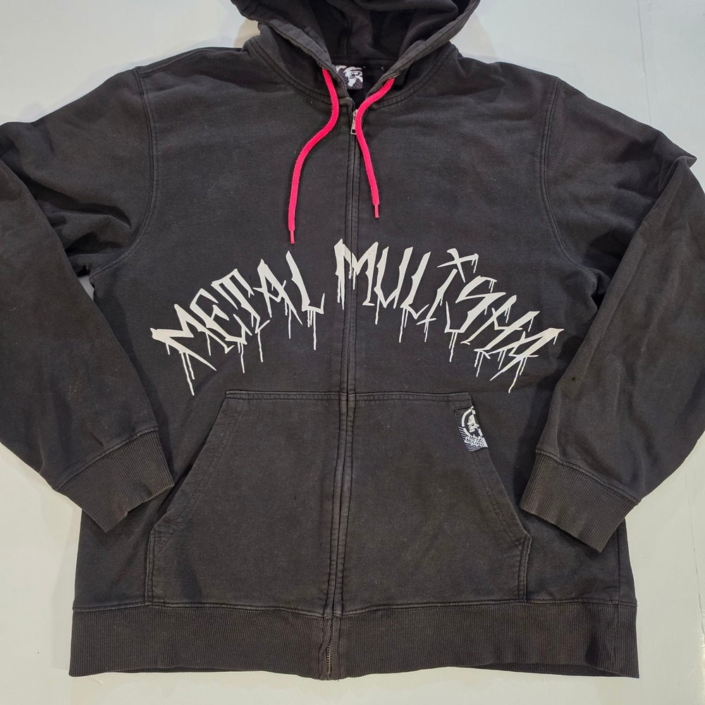 Metal Mulisha Mens Black Full Zip Hoodie Drip Logo Skull Graphic Sweatshirt L